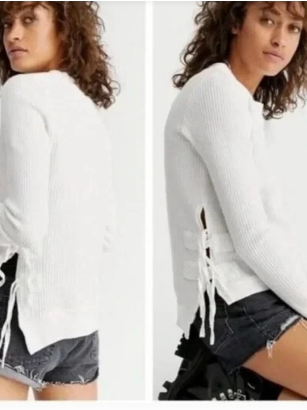 Free People waffle cropped long sleeved with ties